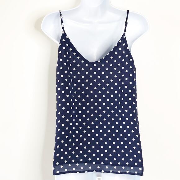 Sophie Rue Med Tank Top Spaghetti Strap Polka Dot Blue Covered Buttons Adj Strap - Picture 2 of 4